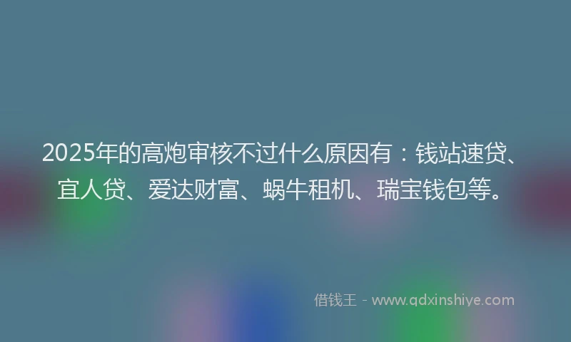 2025年的高炮审核不过什么原因有：钱站速贷、宜人贷、爱达财富、蜗牛租机、瑞宝钱包等。