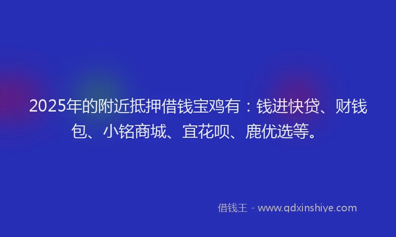 2025年的附近抵押借钱宝鸡有：钱进快贷、财钱包、小铭商城、宜花呗、鹿优选等。