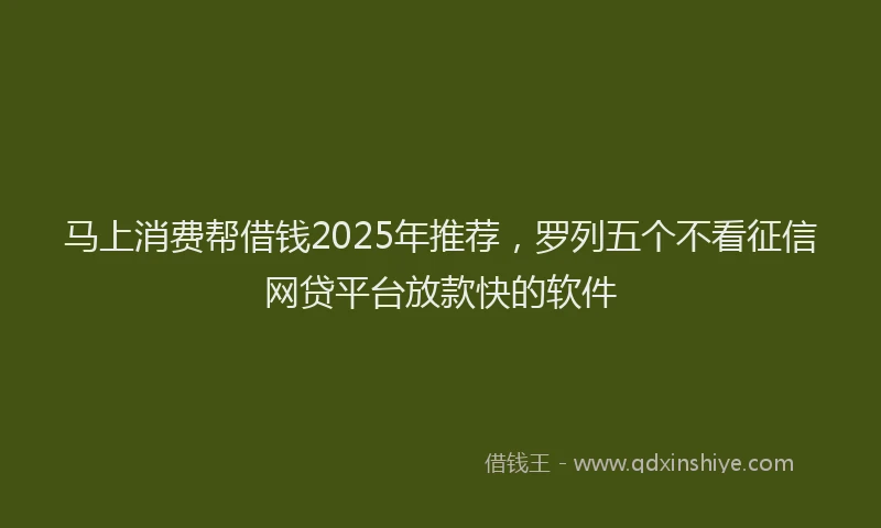 马上消费帮借钱2025年推荐，罗列五个不看征信网贷平台放款快的软件