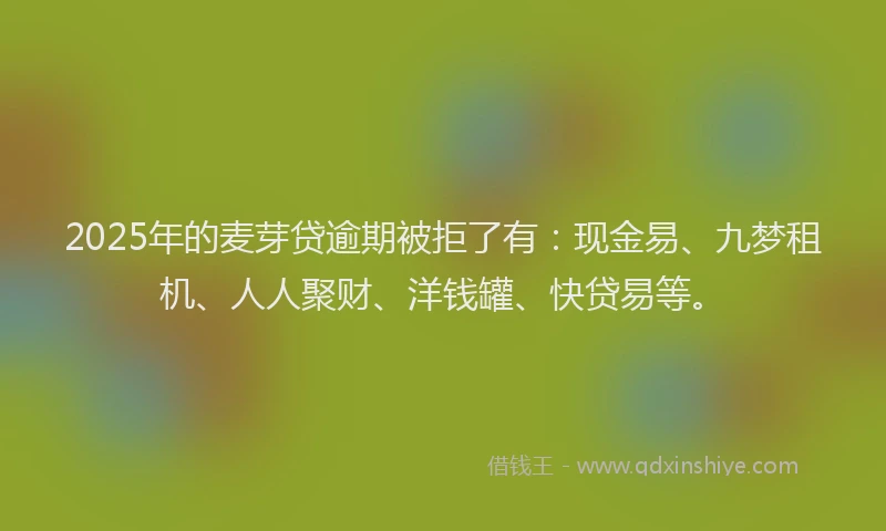 2025年的麦芽贷逾期被拒了有：现金易、九梦租机、人人聚财、洋钱罐、快贷易等。