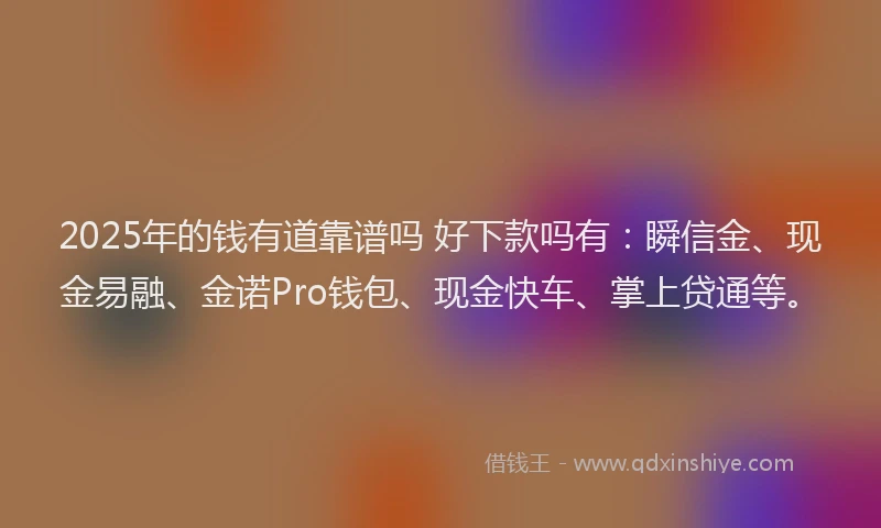 2025年的钱有道靠谱吗 好下款吗有：瞬信金、现金易融、金诺Pro钱包、现金快车、掌上贷通等。