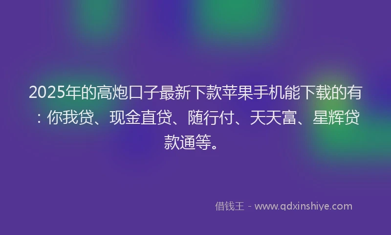 2025年的高炮口子最新下款苹果手机能下载的有：你我贷、现金直贷、随行付、天天富、星辉贷款通等。