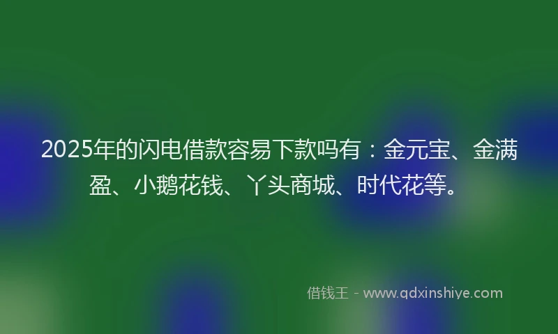 2025年的闪电借款容易下款吗有：金元宝、金满盈、小鹅花钱、丫头商城、时代花等。