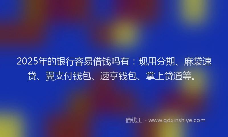 2025年的银行容易借钱吗有：现用分期、麻袋速贷、翼支付钱包、速享钱包、掌上贷通等。
