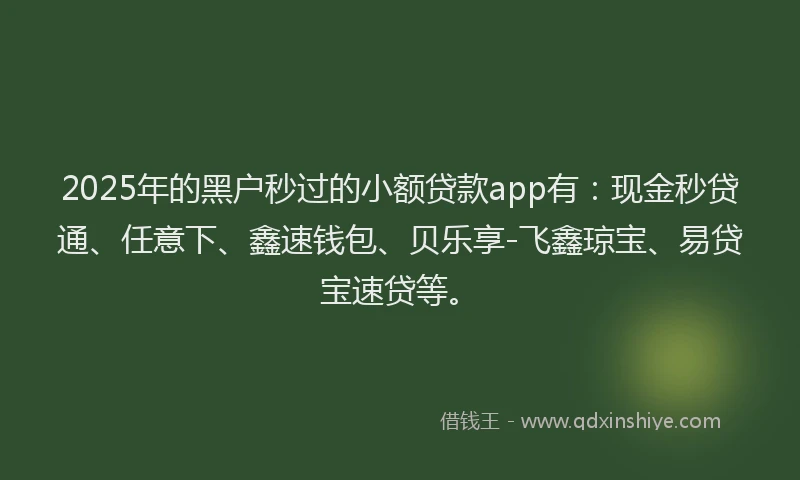 2025年的黑户秒过的小额贷款app有：现金秒贷通、任意下、鑫速钱包、贝乐享-飞鑫琼宝、易贷宝速贷等。