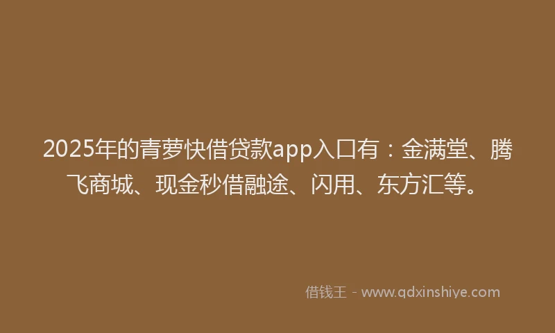 2025年的青萝快借贷款app入口有：金满堂、腾飞商城、现金秒借融途、闪用、东方汇等。