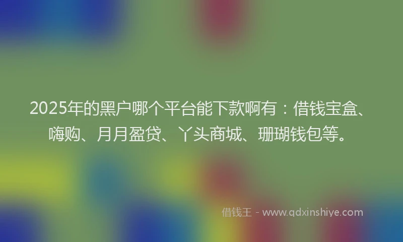2025年的黑户哪个平台能下款啊有：借钱宝盒、嗨购、月月盈贷、丫头商城、珊瑚钱包等。