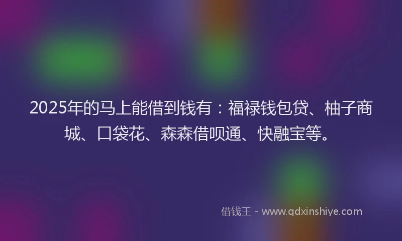 2025年的马上能借到钱有：福禄钱包贷、柚子商城、口袋花、森森借呗通、快融宝等。