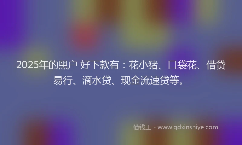 2025年的黑户 好下款有：花小猪、口袋花、借贷易行、滴水贷、现金流速贷等。