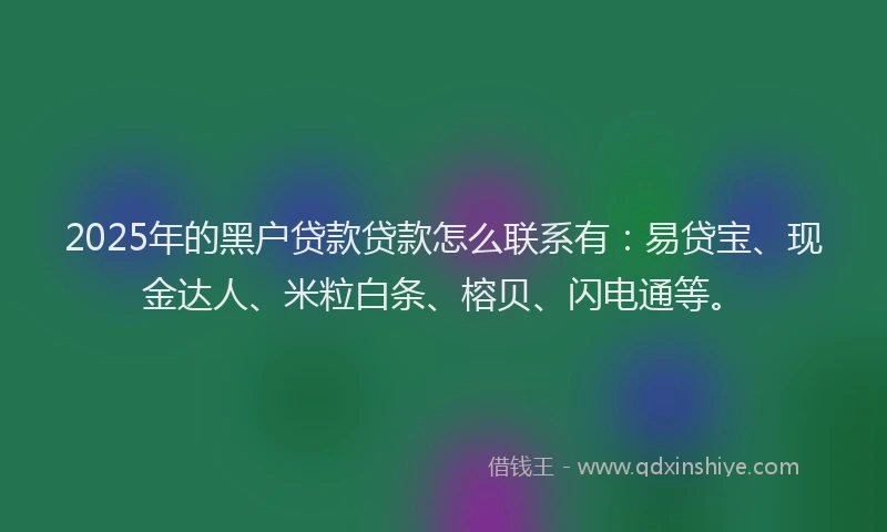 2025年的黑户贷款贷款怎么联系有：易贷宝、现金达人、米粒白条、榕贝、闪电通等。