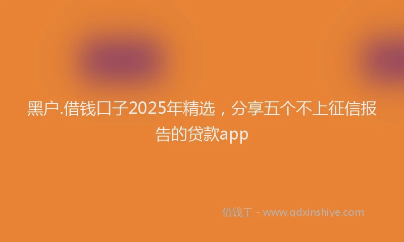 黑户.借钱口子2025年精选，分享五个不上征信报告的贷款app