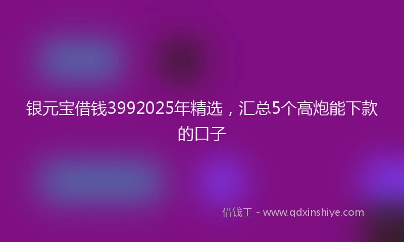 银元宝借钱3992025年精选，汇总5个高炮能下款的口子