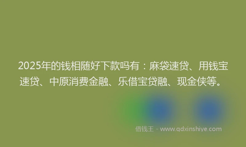 2025年的钱相随好下款吗有：麻袋速贷、用钱宝速贷、中原消费金融、乐借宝贷融、现金侠等。