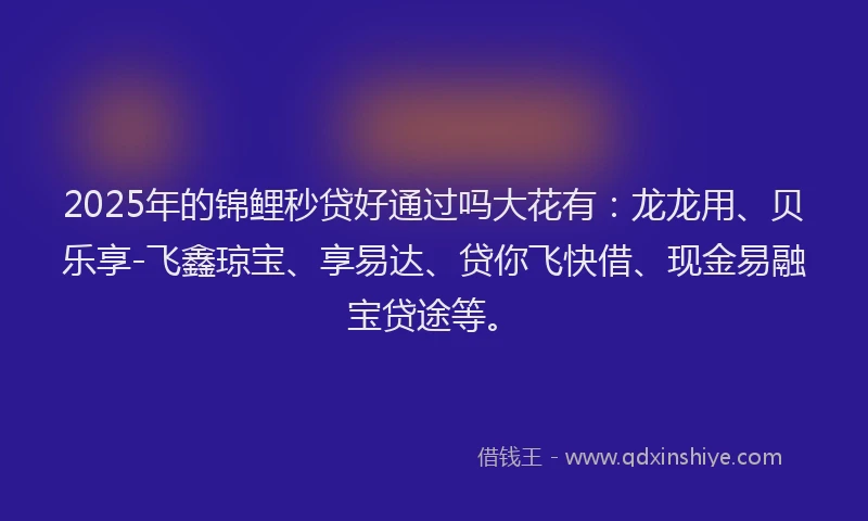 2025年的锦鲤秒贷好通过吗大花有：龙龙用、贝乐享-飞鑫琼宝、享易达、贷你飞快借、现金易融宝贷途等。