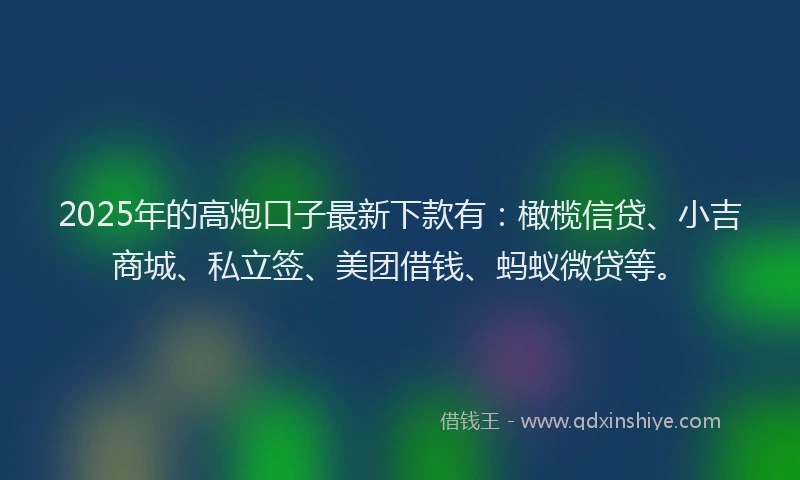 2025年的高炮口子最新下款有：橄榄信贷、小吉商城、私立签、美团借钱、蚂蚁微贷等。
