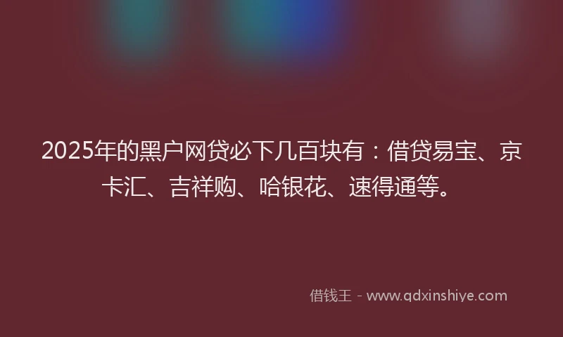 2025年的黑户网贷必下几百块有：借贷易宝、京卡汇、吉祥购、哈银花、速得通等。