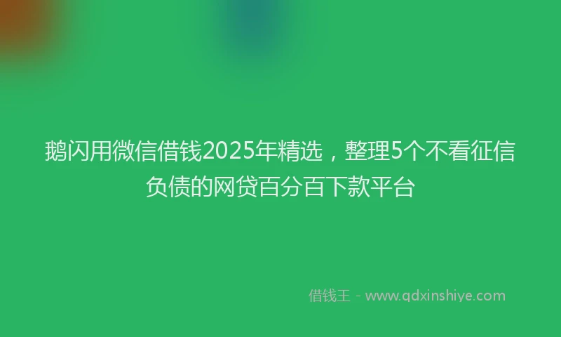 鹅闪用微信借钱2025年精选，整理5个不看征信负债的网贷百分百下款平台