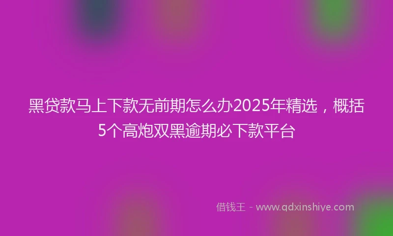 黑贷款马上下款无前期怎么办2025年精选，概括5个高炮双黑逾期必下款平台
