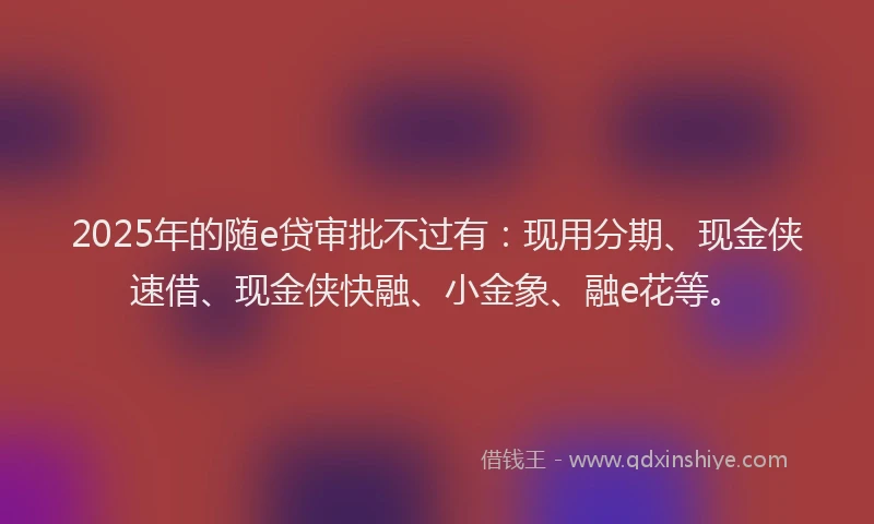 2025年的随e贷审批不过有：现用分期、现金侠速借、现金侠快融、小金象、融e花等。