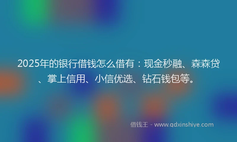 2025年的银行借钱怎么借有：现金秒融、森森贷、掌上信用、小信优选、钻石钱包等。