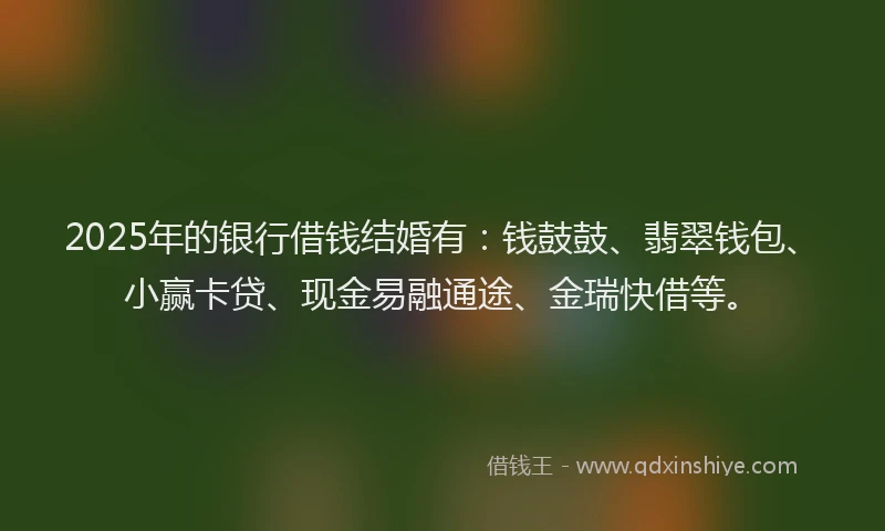 2025年的银行借钱结婚有：钱鼓鼓、翡翠钱包、小赢卡贷、现金易融通途、金瑞快借等。