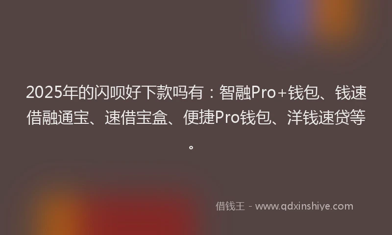 2025年的闪呗好下款吗有：智融Pro+钱包、钱速借融通宝、速借宝盒、便捷Pro钱包、洋钱速贷等。