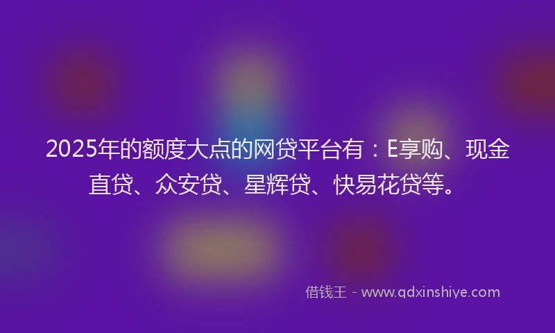 2025年的额度大点的网贷平台有：E享购、现金直贷、众安贷、星辉贷、快易花贷等。