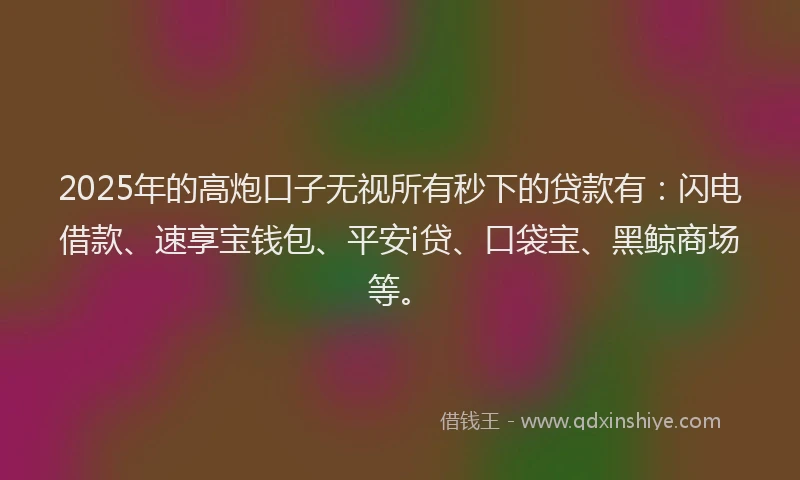 2025年的高炮口子无视所有秒下的贷款有：闪电借款、速享宝钱包、平安i贷、口袋宝、黑鲸商场等。