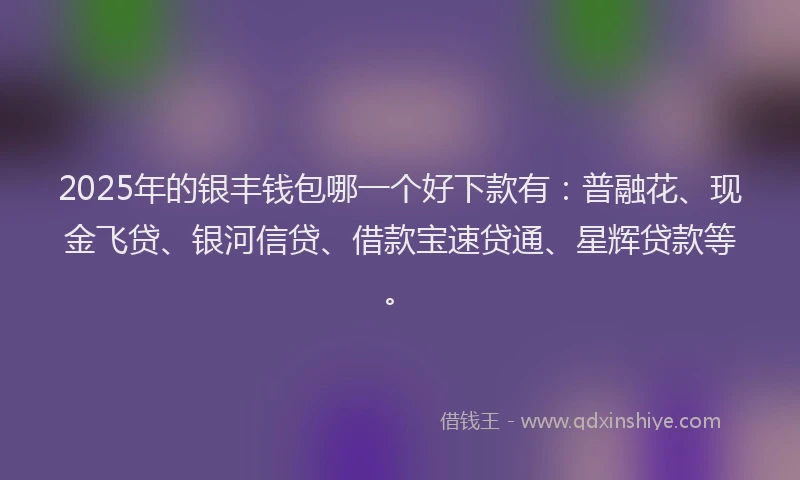 2025年的银丰钱包哪一个好下款有：普融花、现金飞贷、银河信贷、借款宝速贷通、星辉贷款等。