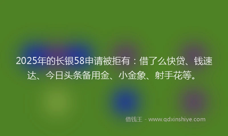 2025年的长银58申请被拒有：借了么快贷、钱速达、今日头条备用金、小金象、射手花等。