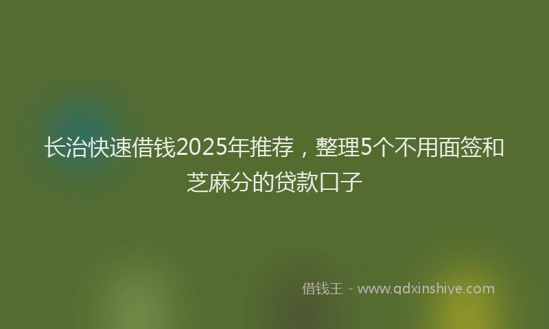 长治快速借钱2025年推荐，整理5个不用面签和芝麻分的贷款口子