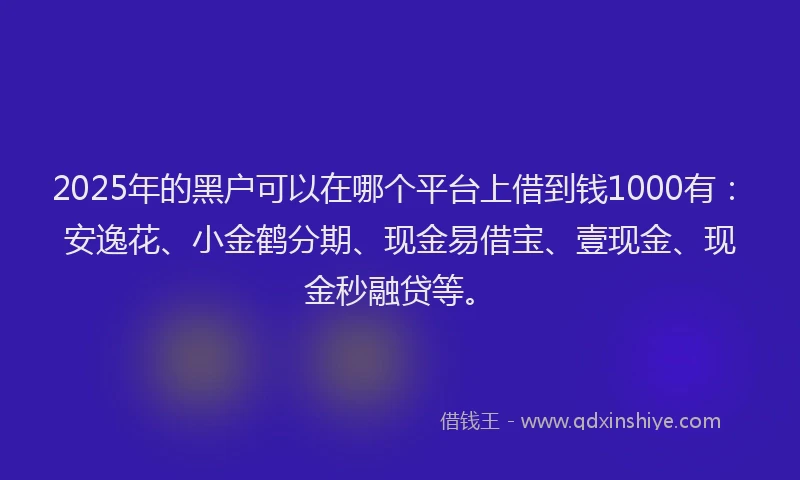 2025年的黑户可以在哪个平台上借到钱1000有：安逸花、小金鹤分期、现金易借宝、壹现金、现金秒融贷等。