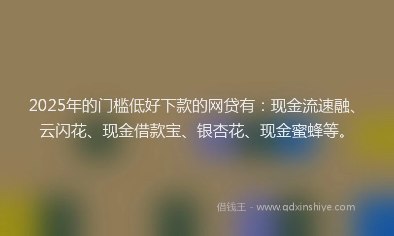 2025年的门槛低好下款的网贷有：现金流速融、云闪花、现金借款宝、银杏花、现金蜜蜂等。