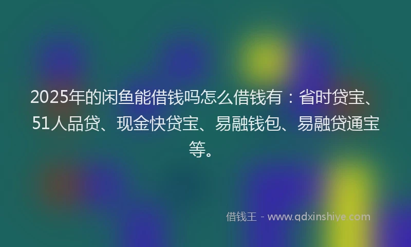2025年的闲鱼能借钱吗怎么借钱有：省时贷宝、51人品贷、现金快贷宝、易融钱包、易融贷通宝等。