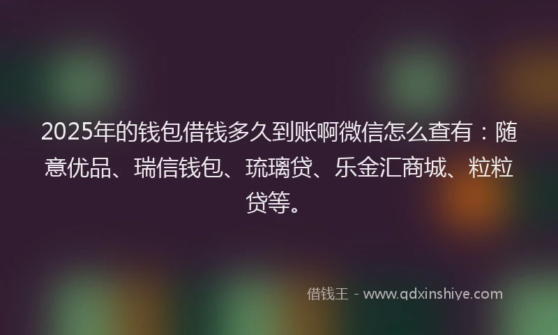 2025年的钱包借钱多久到账啊微信怎么查有：随意优品、瑞信钱包、琉璃贷、乐金汇商城、粒粒贷等。
