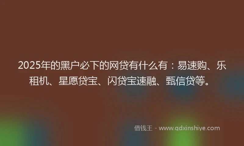 2025年的黑户必下的网贷有什么有：易速购、乐租机、星愿贷宝、闪贷宝速融、甄信贷等。