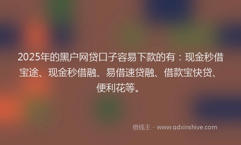 2025年的黑户网贷口子容易下款的有：现金秒借宝途、现金秒借融、易借速贷融、借款宝快贷、便利花等。