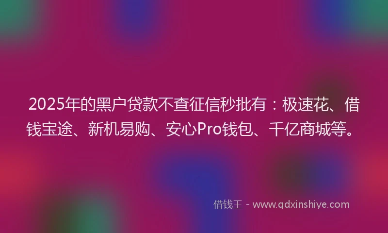 2025年的黑户贷款不查征信秒批有：极速花、借钱宝途、新机易购、安心Pro钱包、千亿商城等。