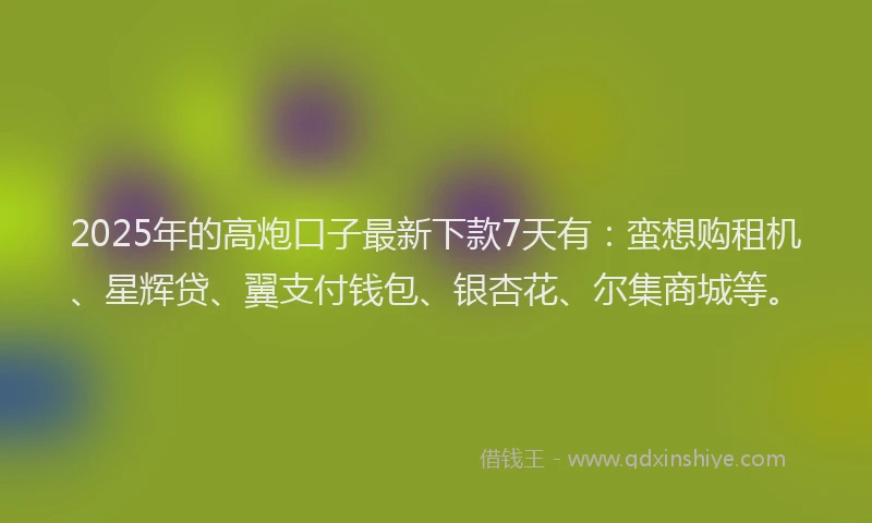 2025年的高炮口子最新下款7天有：蛮想购租机、星辉贷、翼支付钱包、银杏花、尔集商城等。