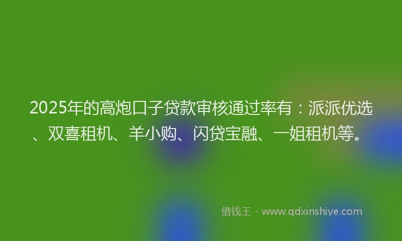 2025年的高炮口子贷款审核通过率有：派派优选、双喜租机、羊小购、闪贷宝融、一姐租机等。