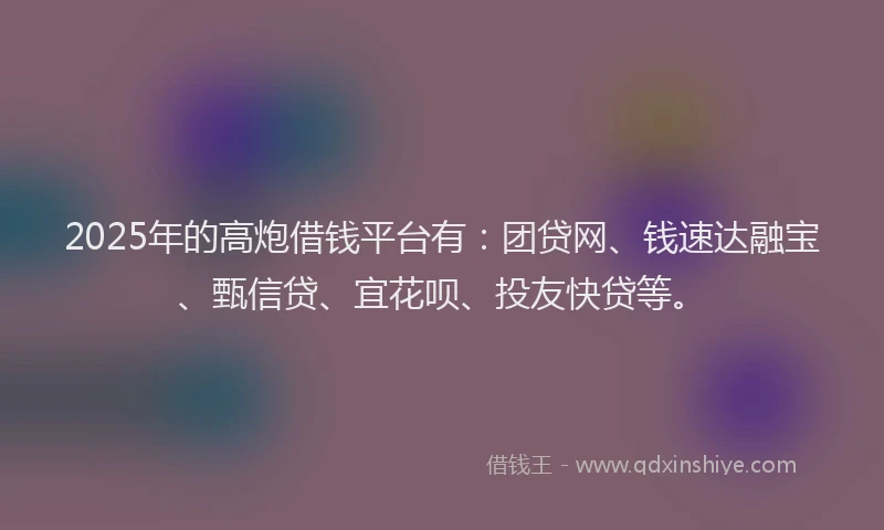 2025年的高炮借钱平台有：团贷网、钱速达融宝、甄信贷、宜花呗、投友快贷等。