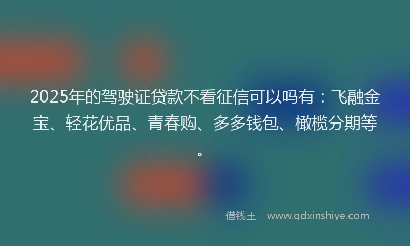 2025年的驾驶证贷款不看征信可以吗有：飞融金宝、轻花优品、青春购、多多钱包、橄榄分期等。