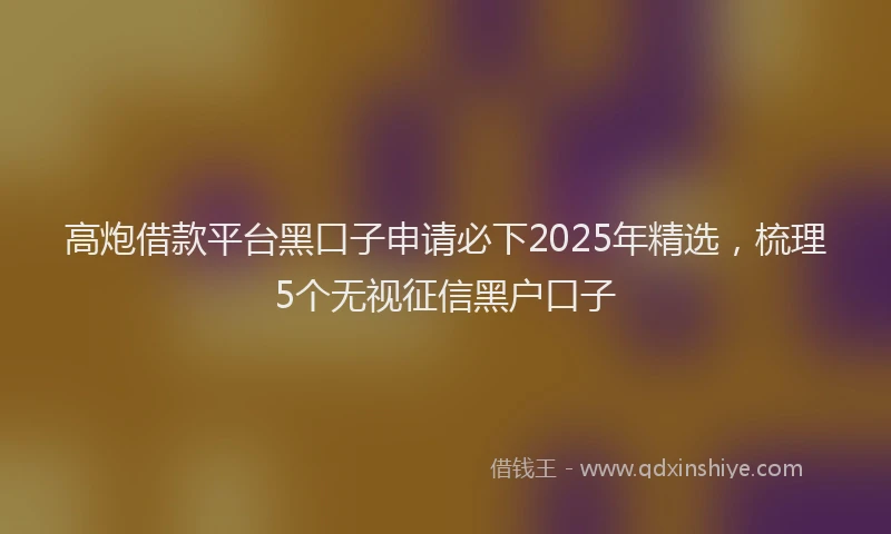 高炮借款平台黑口子申请必下2025年精选，梳理5个无视征信黑户口子