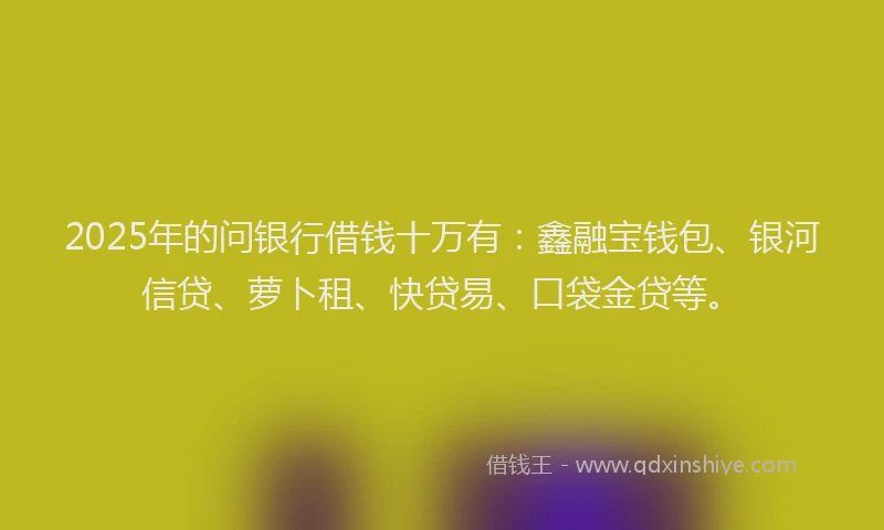 2025年的问银行借钱十万有：鑫融宝钱包、银河信贷、萝卜租、快贷易、口袋金贷等。