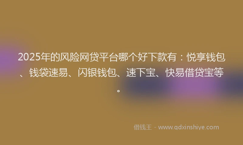 2025年的风险网贷平台哪个好下款有：悦享钱包、钱袋速易、闪银钱包、速下宝、快易借贷宝等。