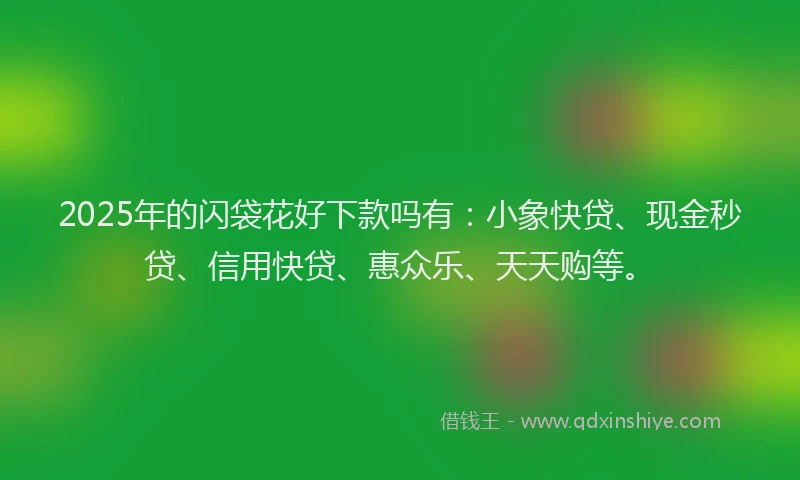 2025年的闪袋花好下款吗有：小象快贷、现金秒贷、信用快贷、惠众乐、天天购等。