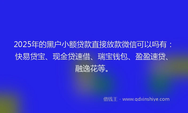 2025年的黑户小额贷款直接放款微信可以吗有：快易贷宝、现金贷速借、瑞宝钱包、盈盈速贷、融逸花等。