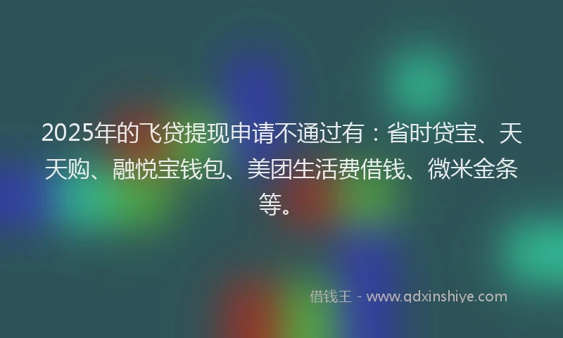 2025年的飞贷提现申请不通过有：省时贷宝、天天购、融悦宝钱包、美团生活费借钱、微米金条等。