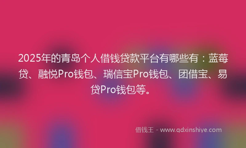 2025年的青岛个人借钱贷款平台有哪些有：蓝莓贷、融悦Pro钱包、瑞信宝Pro钱包、团借宝、易贷Pro钱包等。
