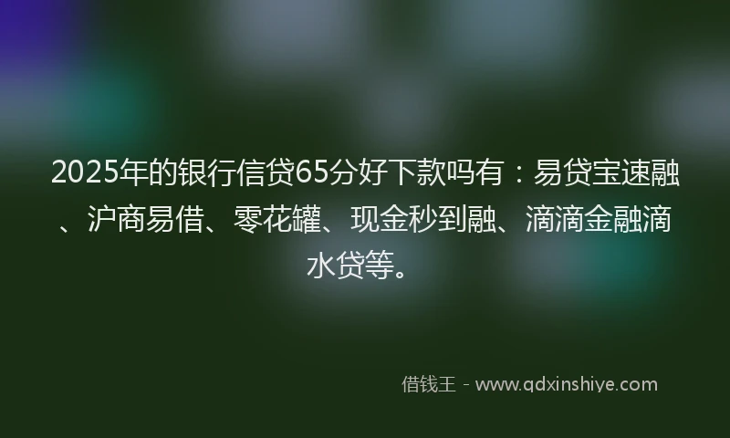 2025年的银行信贷65分好下款吗有：易贷宝速融、沪商易借、零花罐、现金秒到融、滴滴金融滴水贷等。